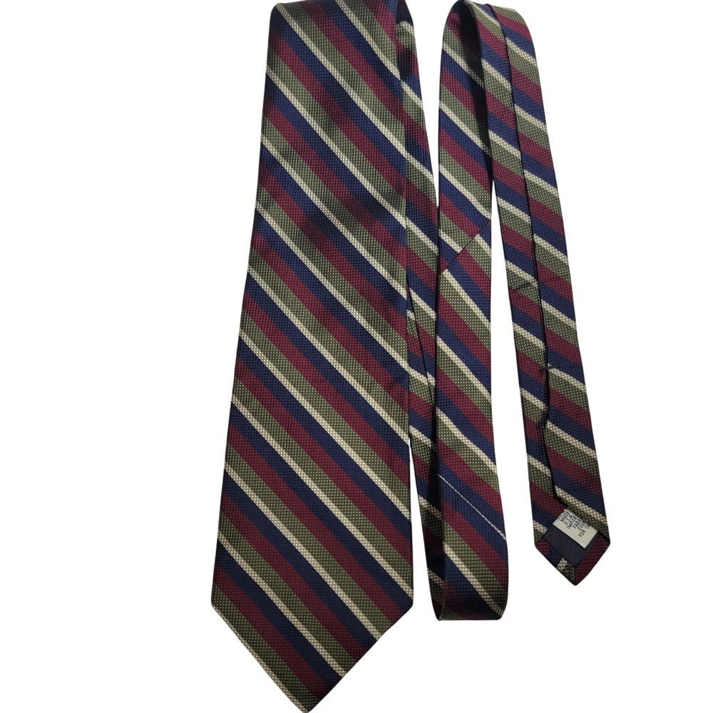 Vintage GAP Repp Silk Regimental Striped Tie Made in USA Burgundy Green Navy - Picture 2 of 10